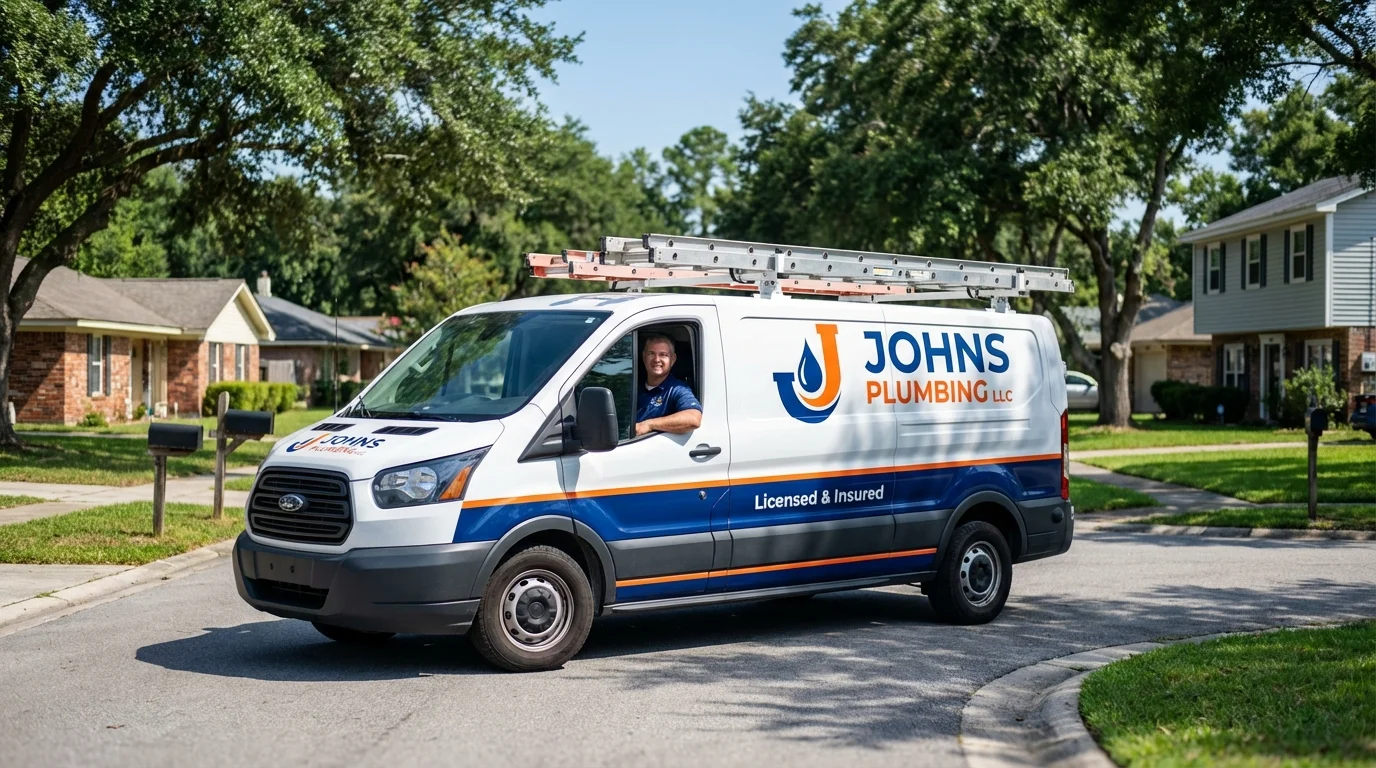 Johns Plumbing LLC service van in Gonzales, LA