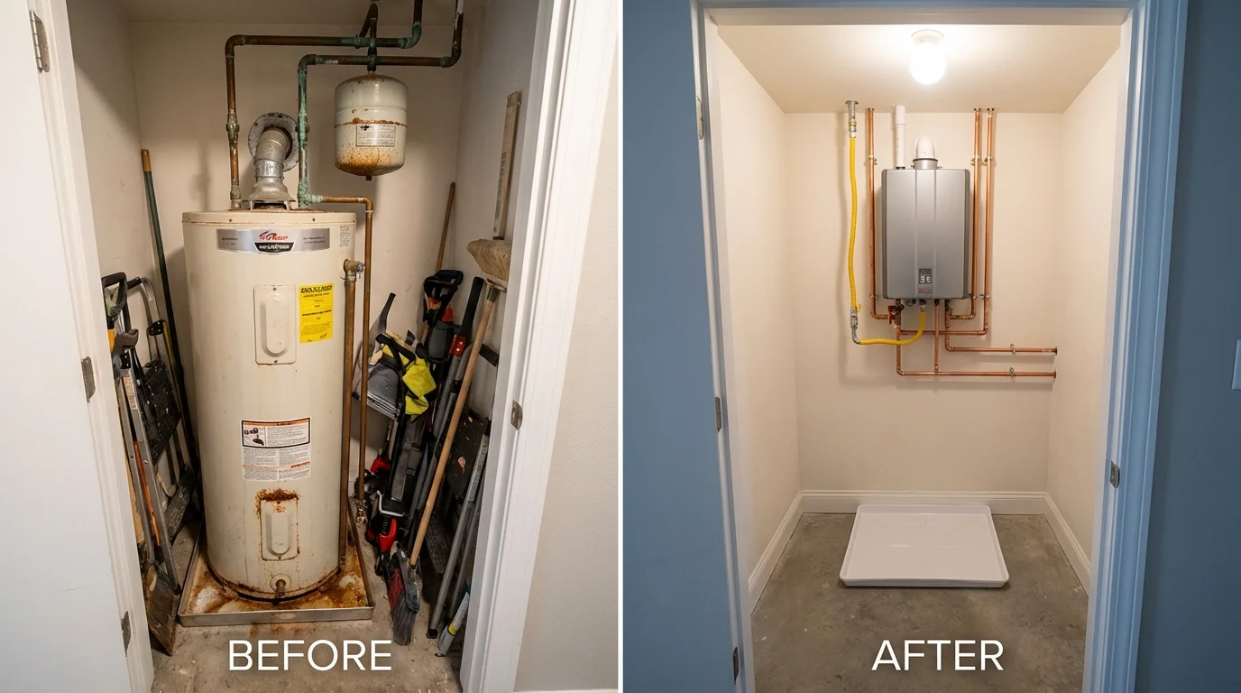 Tank water heater versus wall-mounted tankless unit comparison for Gonzales, LA homeowners