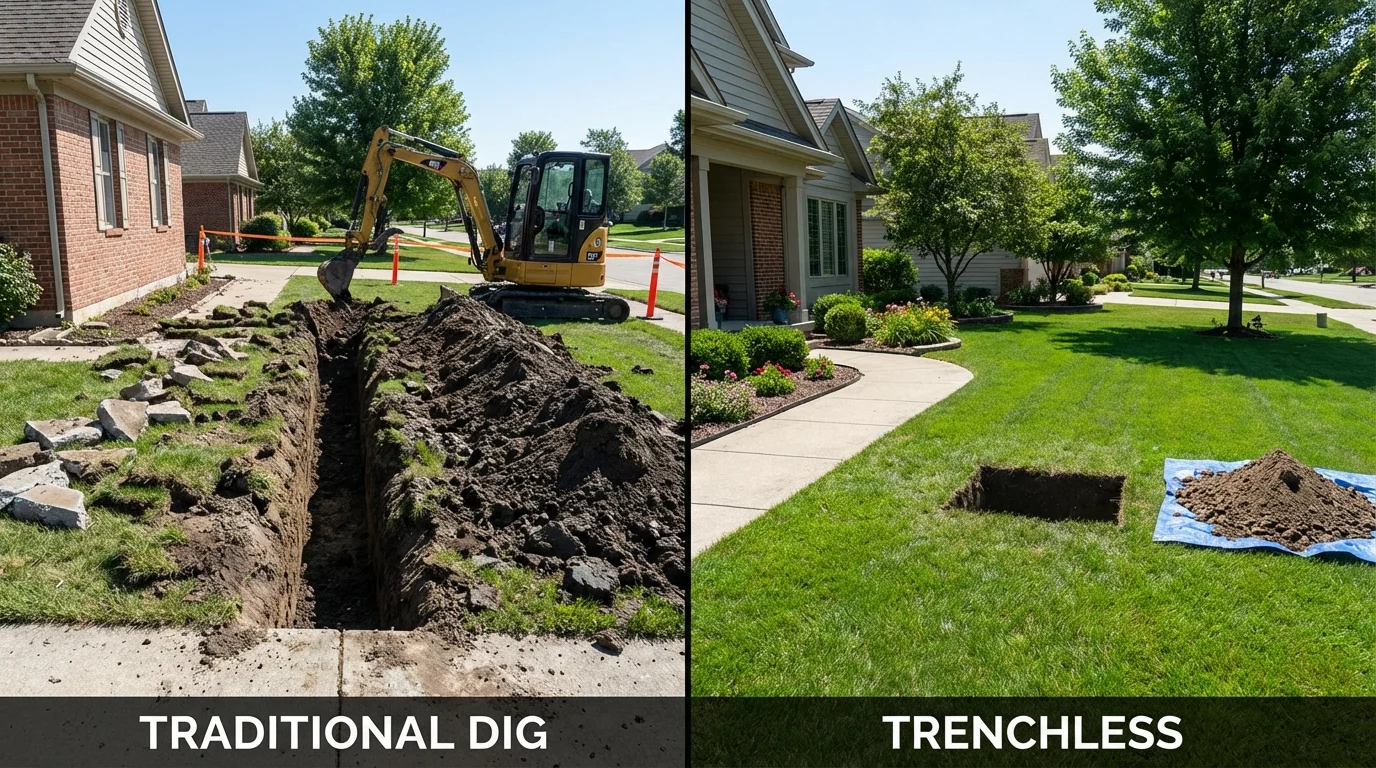 Trenchless sewer repair with minimal yard damage versus traditional excavation in Gonzales, LA